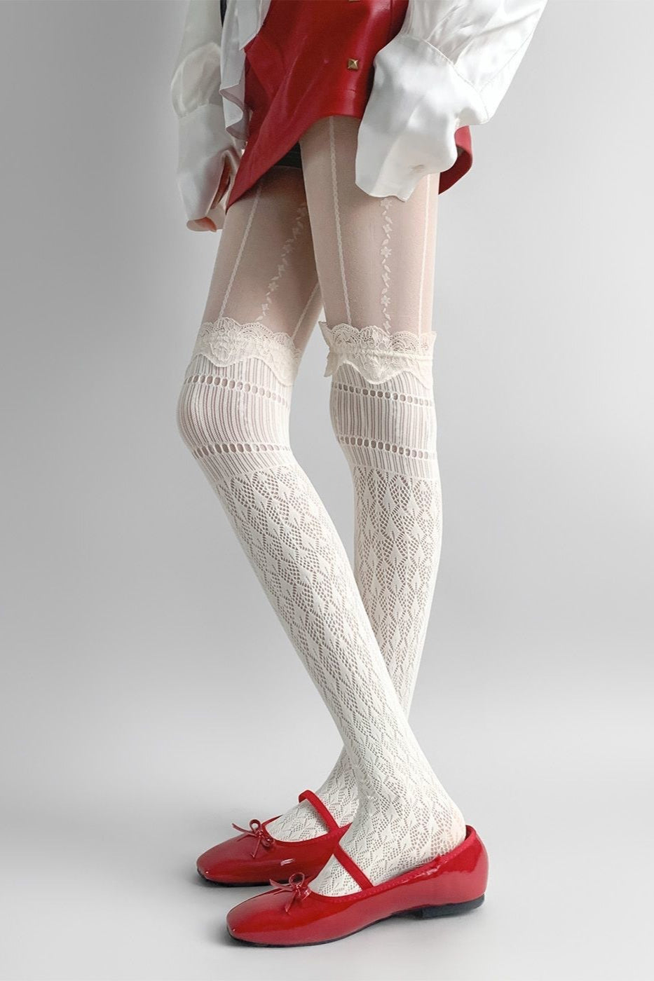 Thin Lace Trim Hollow Long Socks