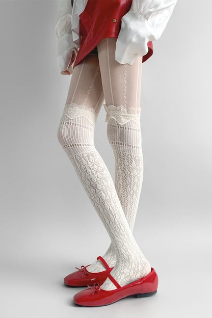 Thin Lace Trim Hollow Long Socks