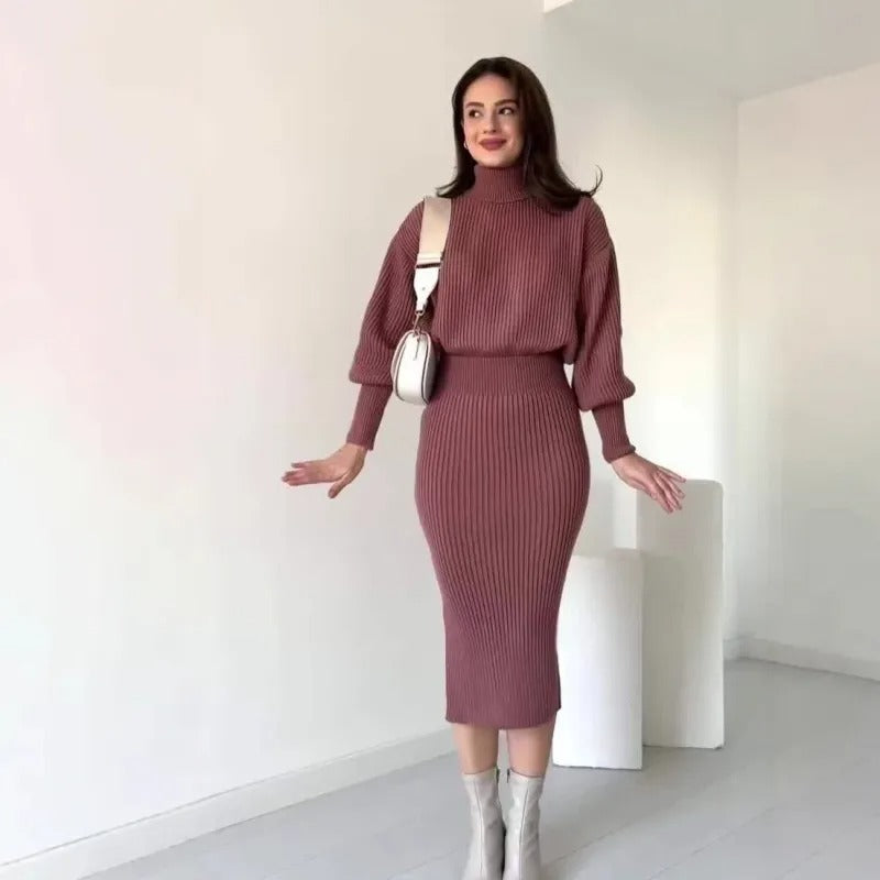 Cleo - Vestido de suéter acanalado - Elegante - Corte entallado - Ideal para otoño/invierno