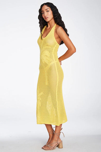 Textured Hollow Low Neck Bodycon Boho Dress