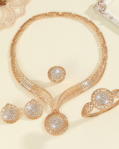 Diamond Circle Necklace Earrings Ring Bracelet Four-Piece Set