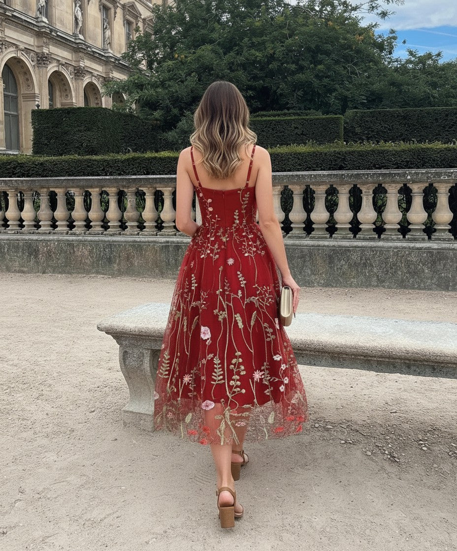 Party Mesh Flowered A Embroidery for Gown Line Summer