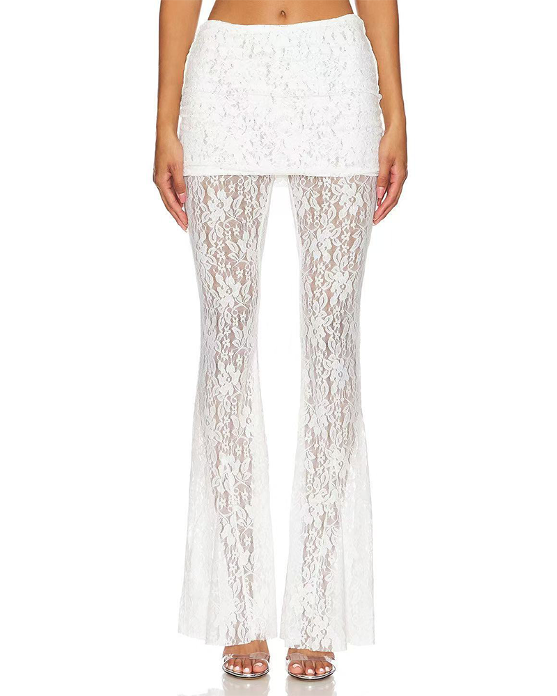 Lace High-Rise Casual Flared Trousers