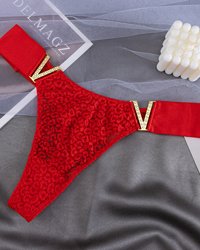 V-Neck Rhinestone Lace Panties