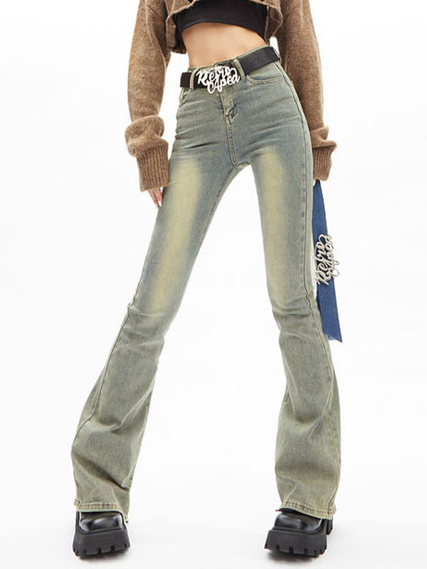 Distressed High Rise Flared Slim Jeans