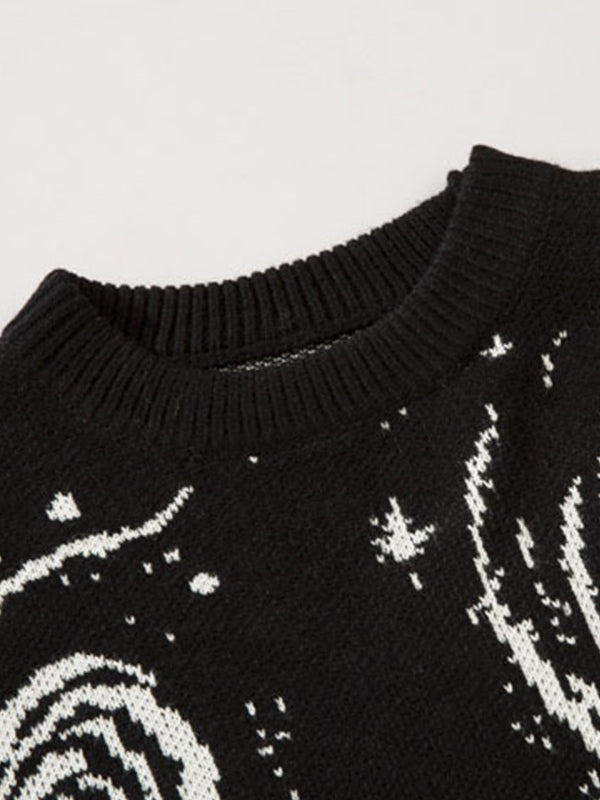 Swirl Print Ripped Design Sweater