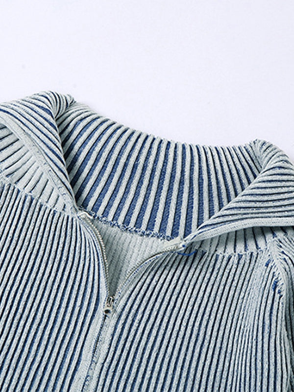 Stripe Zipper Cardigan Knit
