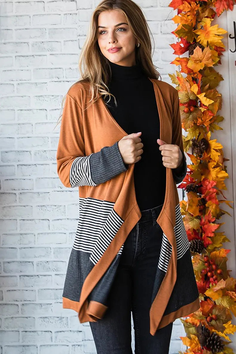 Cárdigan informal de punto con paneles de rayas de color para mujer | Ideal para otoño/invierno