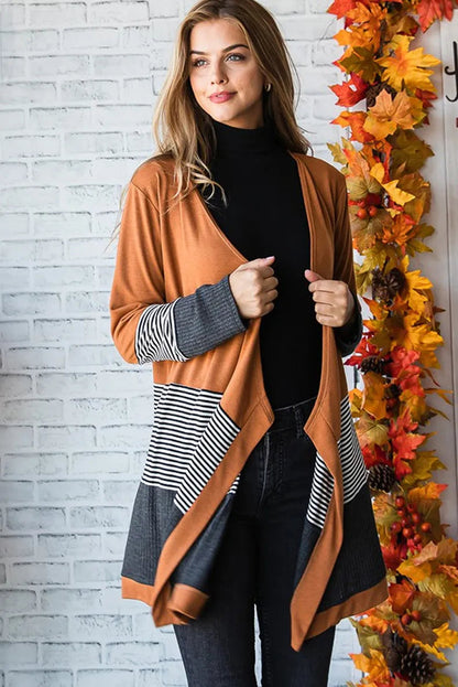 Cárdigan informal de punto con paneles de rayas de color para mujer | Ideal para otoño/invierno