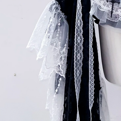 Long flared sleeve bowknot lace hem mini skirt set  | Festival Outfits Women