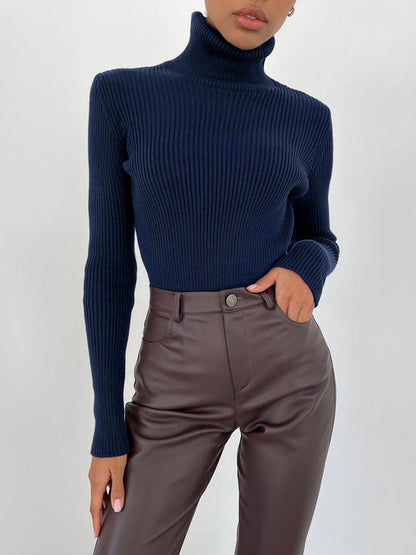 Jersey de punto de cuello alto ajustado para mujer | Ideal para otoño/invierno