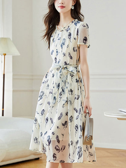 Payton Loose Printed Tie Chiffon Dress