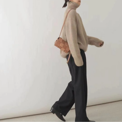 Jersey de punto de cuello alto de corte holgado para mujer | Ideal para otoño/invierno