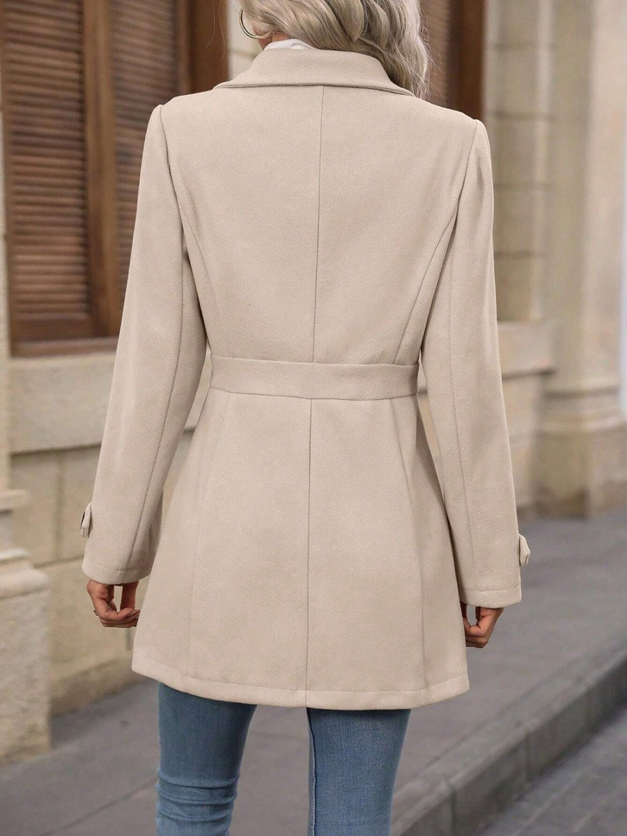 Slim Fit Lapel Buttons Solid Color Woolen Coat