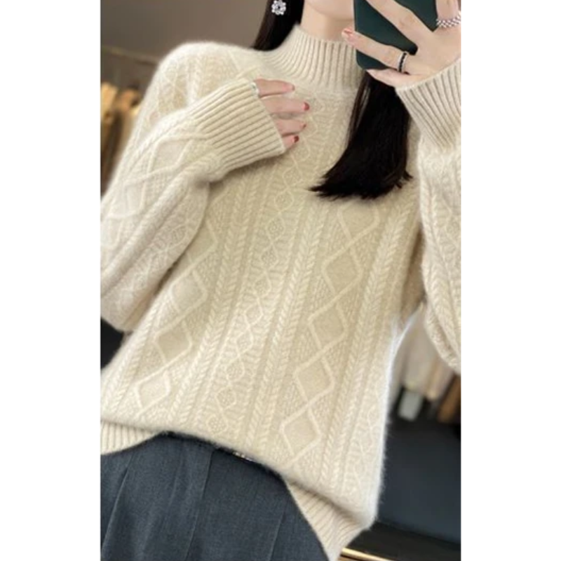 Elegante jersey de punto trenzado con cuello alto para mujer | Ideal para otoño/invierno