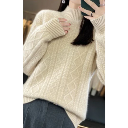 Elegante jersey de punto trenzado con cuello alto para mujer | Ideal para otoño/invierno