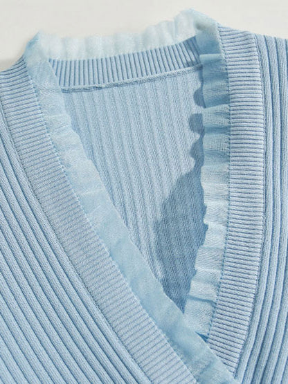 Sydney Elegant V-neck Drawstring Knitted Top-Blue