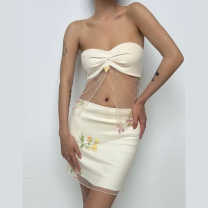 Ruffle embroidery contrast mini skirt  | Festival Outfits Women