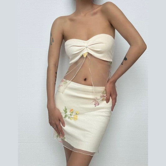 Ruffle embroidery contrast mini skirt  | Festival Outfits Women