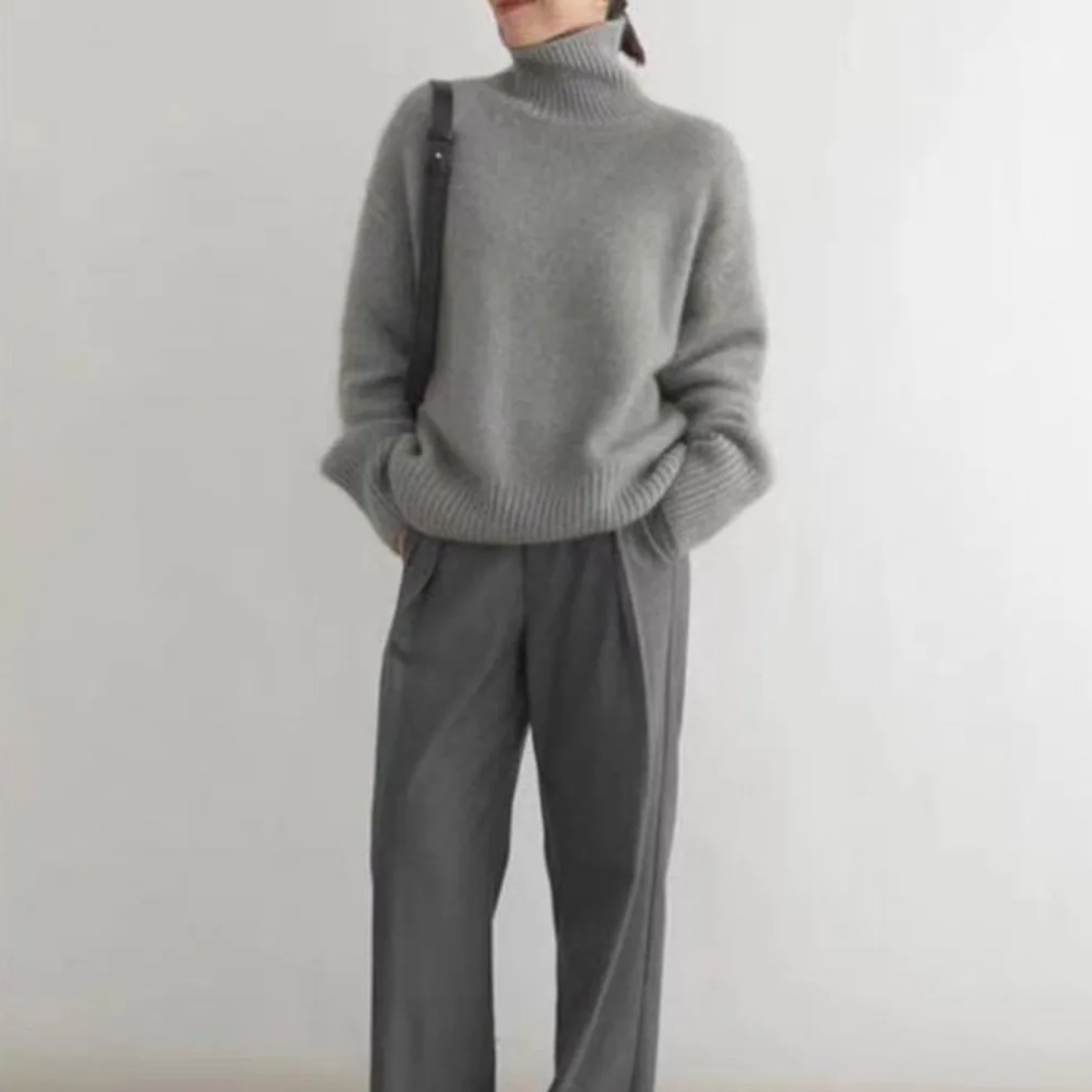Jersey holgado de cuello alto para mujer con dobladillo y puños acanalados | Ideal para otoño/invierno