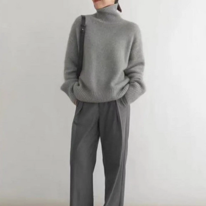 Jersey holgado de cuello alto para mujer con dobladillo y puños acanalados | Ideal para otoño/invierno