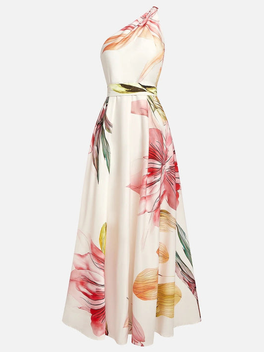 One-shoulder Floral Print Party Vacation Long Dress