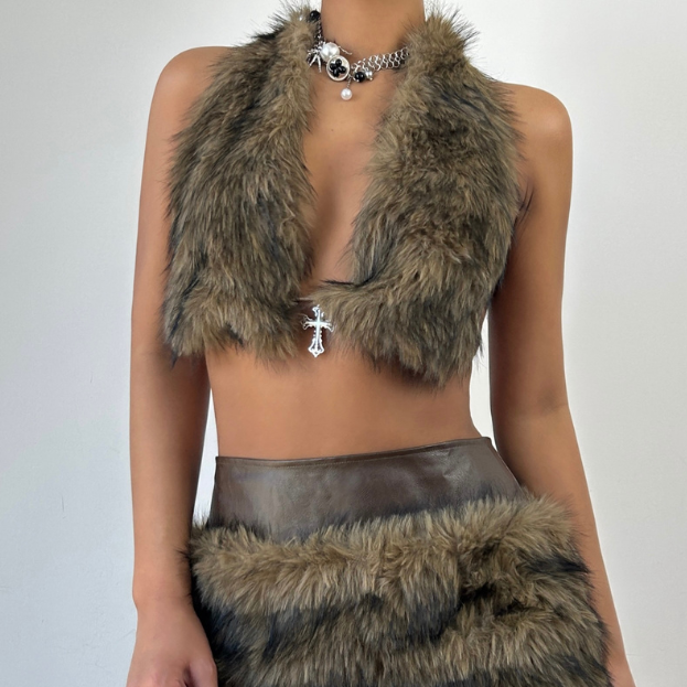 Halter backless self tie fluffy top  | Festival Outfits Women