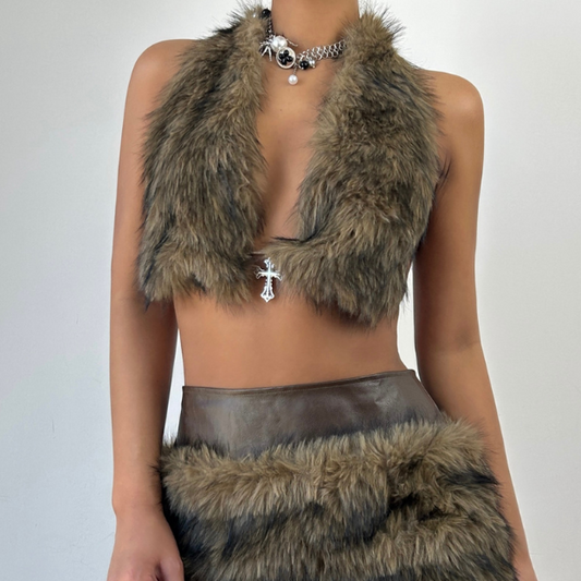 Halter backless self tie fluffy top  | Festival Outfits Women