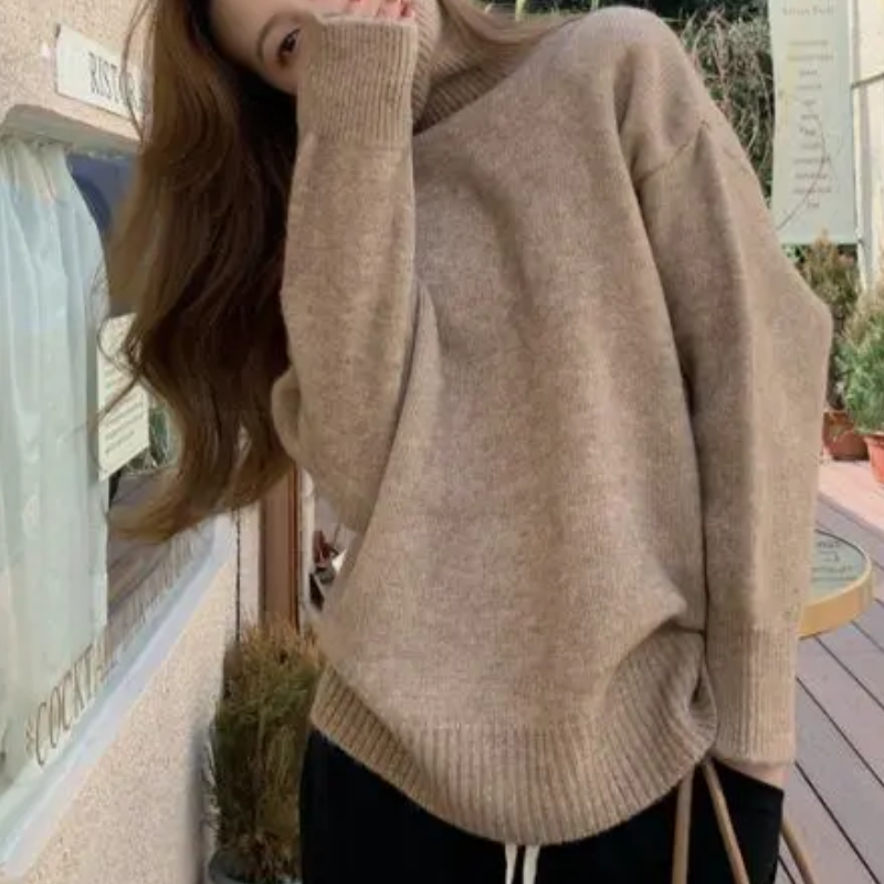 Jersey de punto holgado y suave con cuello alto para mujer | Ideal para otoño/invierno