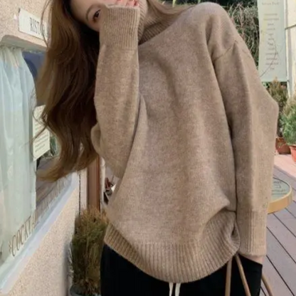 Jersey de punto holgado y suave con cuello alto para mujer | Ideal para otoño/invierno