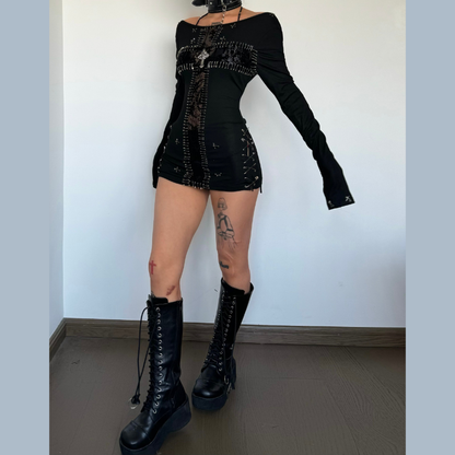 3 piece long sleeve halter cross applique top  | Festival Outfits Women