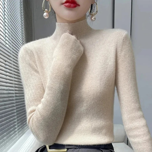 Jersey de cuello alto ajustado y grueso para mujer | Ideal para otoño/invierno