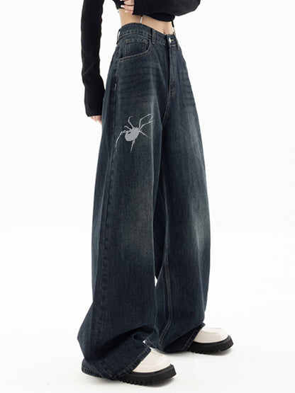 Vintage Blue 90s Print Boyfriend Jeans