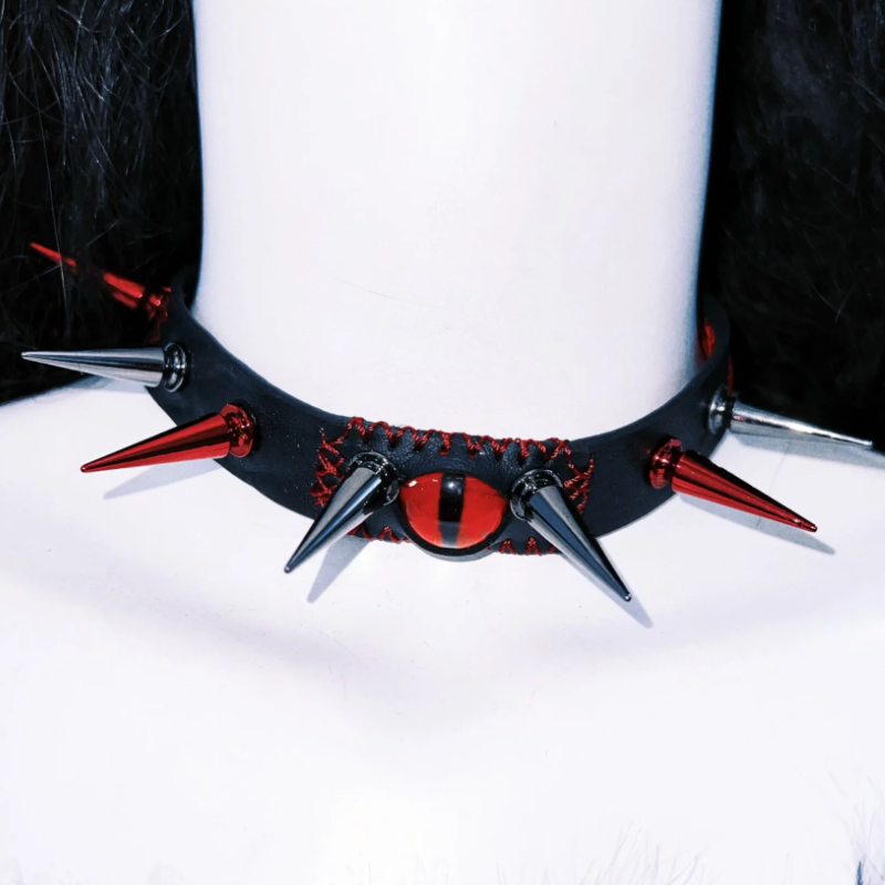 Metal chain fluffy PU leather o ring skull applique top  | Festival Outfits Women