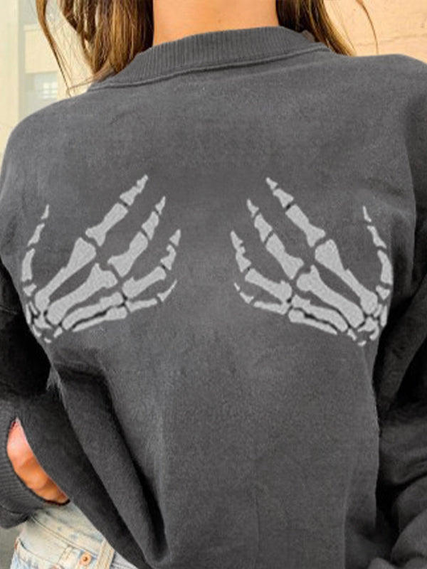 Hand Bone Print Pull Over Sweatshirt