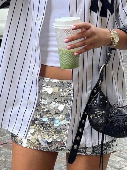 Irregular Sequin Ultra Mini Skirt