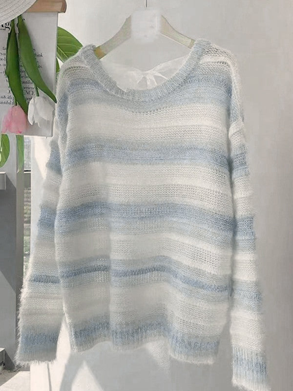 Tie Back Striped Pullover Knit Sweater