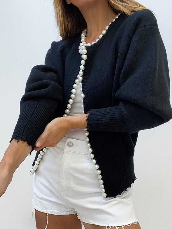 Vintage Pearl Trim Knit Cardigan