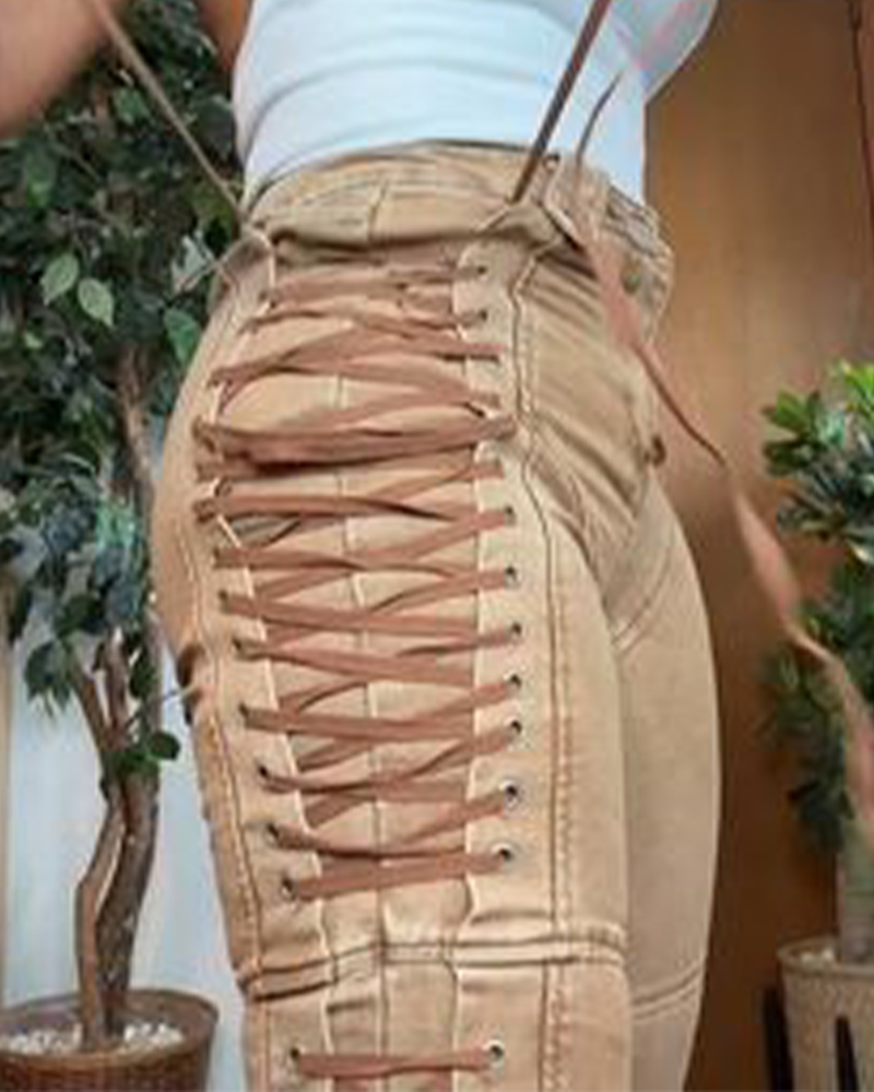 High-Waisted Tie-Strap Jeans