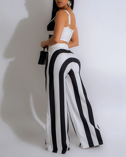 Striped Suspenders Casual Set