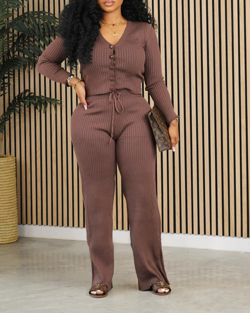 Knitted Slim-Fit Pants 2-Piece Set