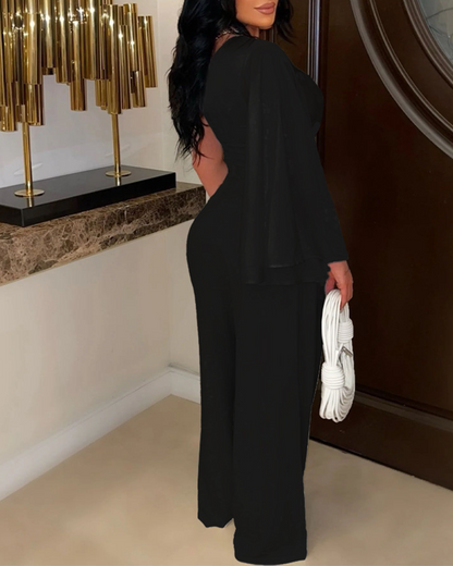 One-Shoulder Pleated Casual Set
