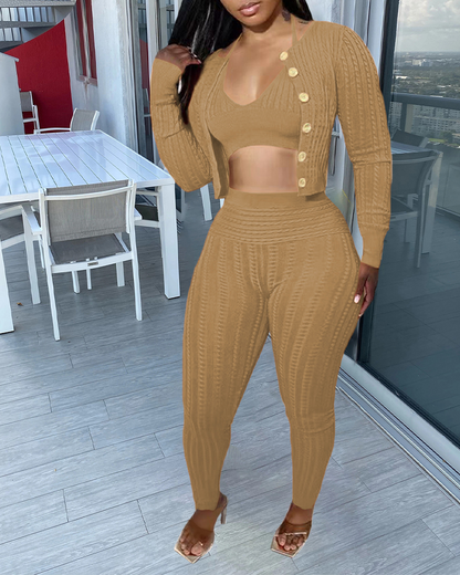 Knitted Cardigan Sweater Set