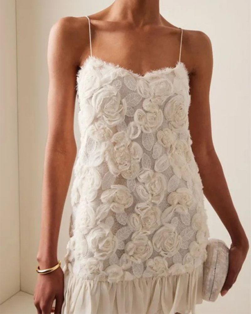 3D Flower Stitching Suspender Dress