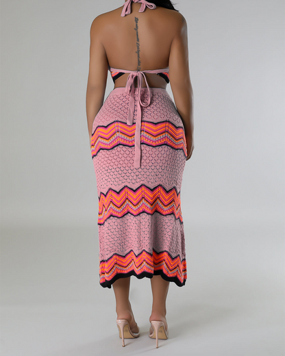 Knitted Stretch Casual Skirt Set