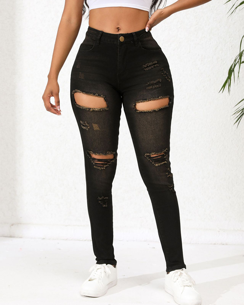 Distressed Slim-Fit Jeans