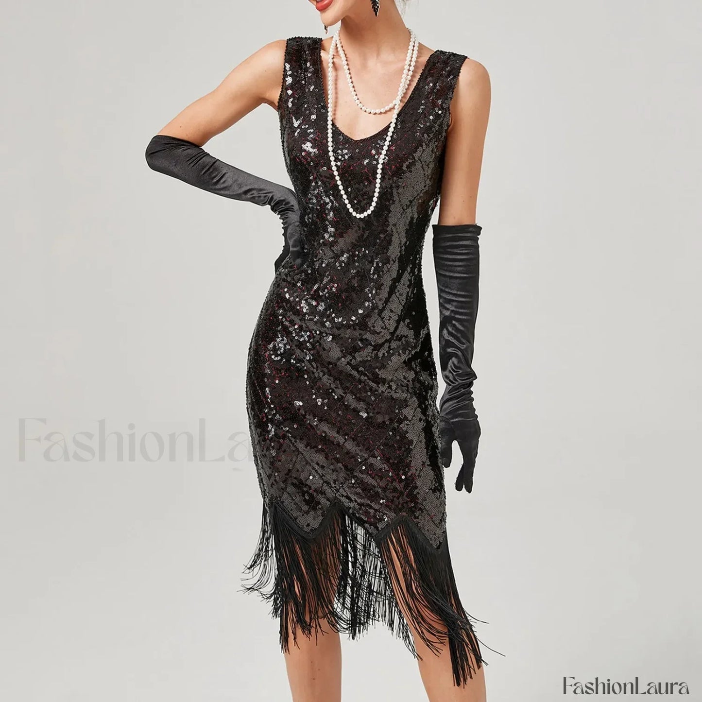 1920s Vintage Flapper Great Gatsby Party V-Neck Sleeveless Sequin Beaded Tassel Sun Vestidos Prom Dress
