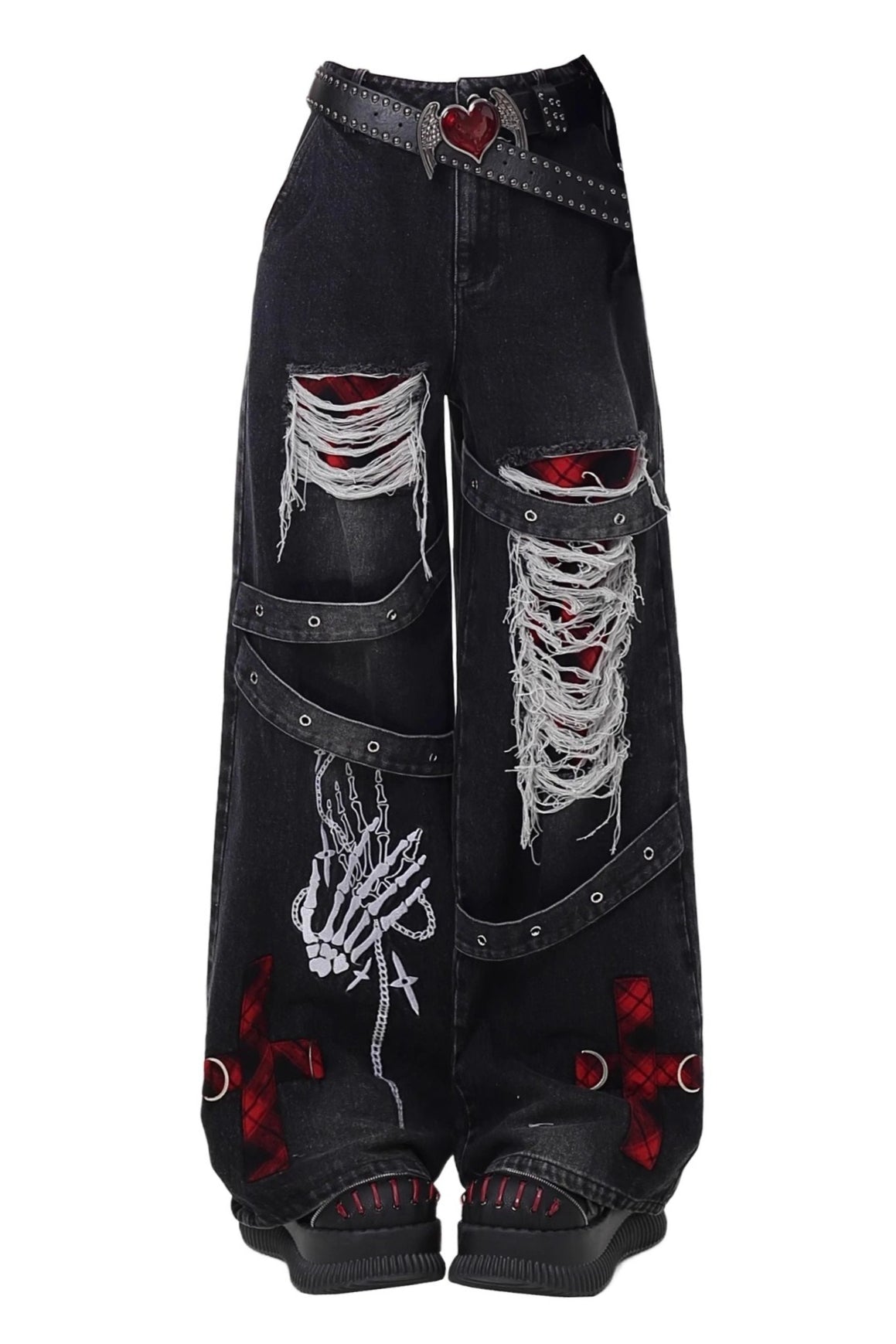 Y2K Distressed High Waist Straight Pants