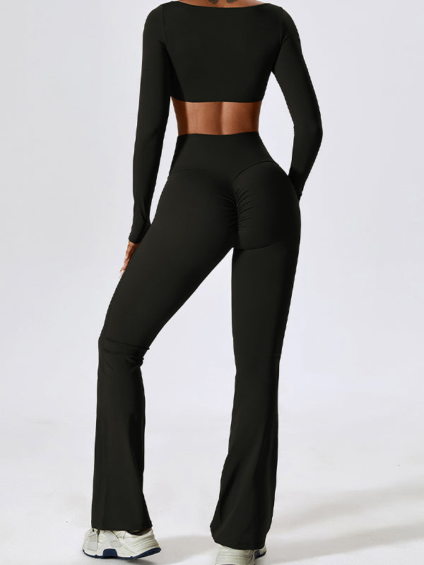 Solid Quick Dry Square Neck Cropped Active Top & Pants Set