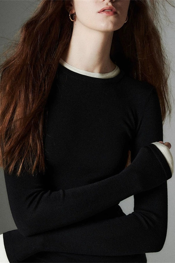 Two-in-One Contrast Trim Knit Top